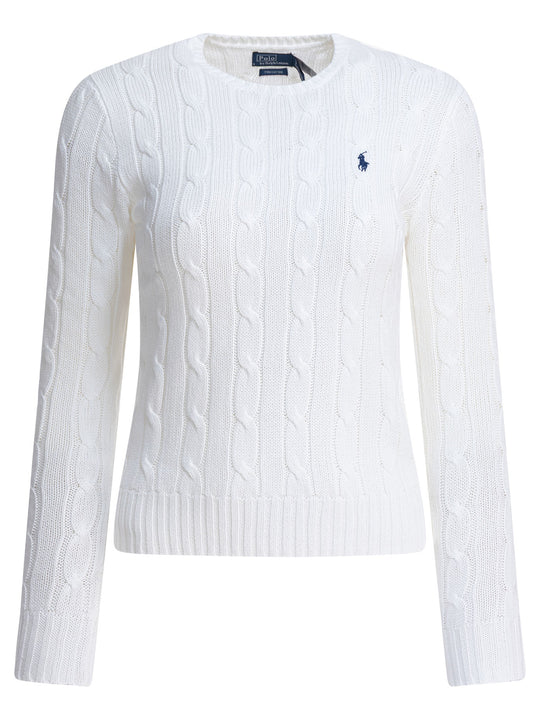 Crew-Neck Cable-Knit Sweater With Logo Knitwear White