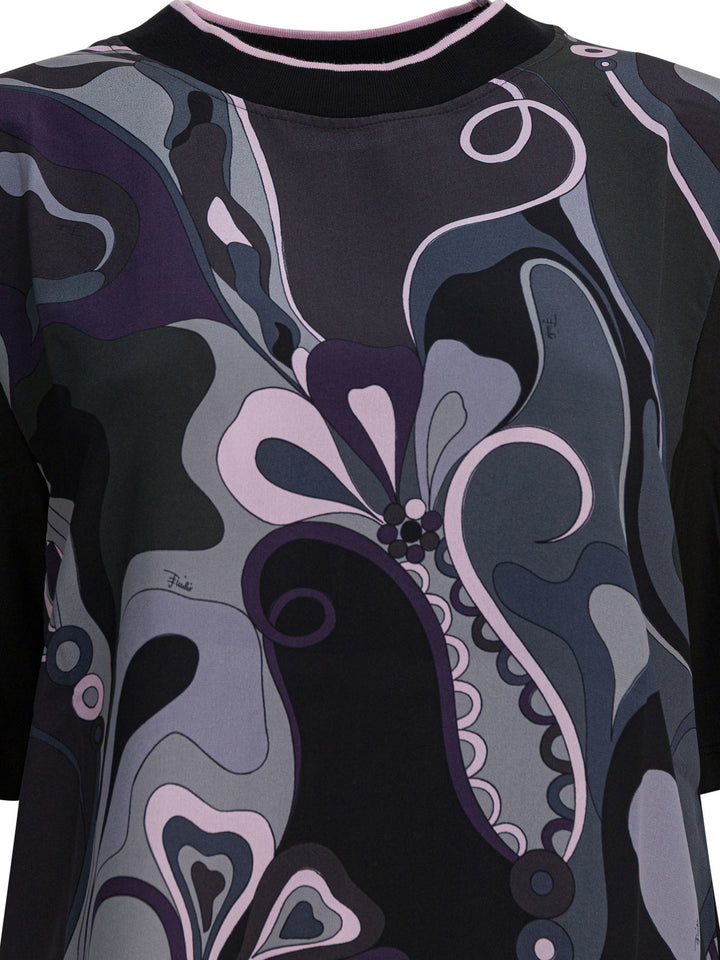 Pucci Cotton And Silk Crewneck T-Shirt With Print T-shirts - Black | fb9bc68a38e2d544ad6c0ebdbd9c840459b021cc