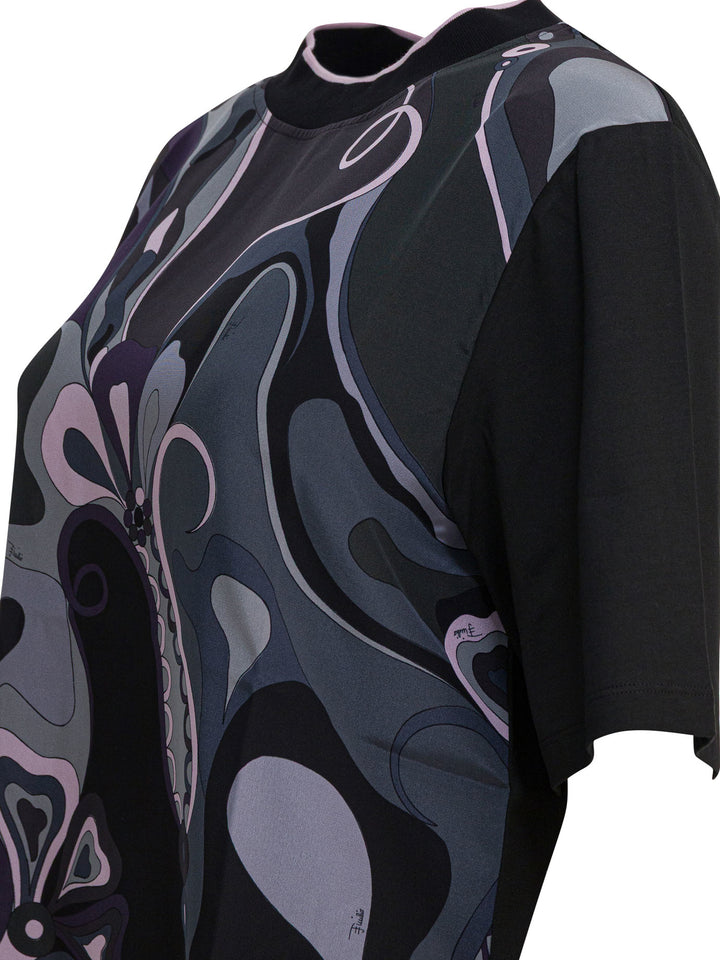 Pucci Cotton And Silk Crewneck T-Shirt With Print T-shirts - Black | 84b325721b7113af7940e25cc1b9533427d1134b