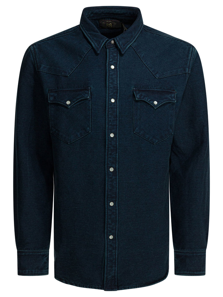 Rrl By Ralph Lauren Indigo Suede Western Shirt Shirts - Blue | dec4d4abd2fa42b7a95254cb9fad334626b3104b