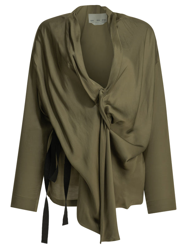 Viscose Draped Shirt Shirts Green