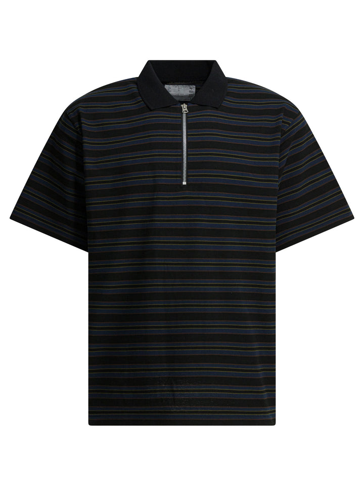 Sacai Striped Buttonless Polo Shirt Polo shirts - Black | b21a7c62de456cb486a8049d5a56c1f6b0916187