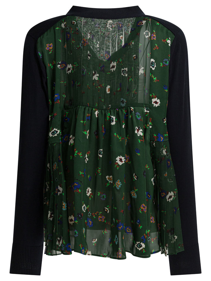 Sacai Cardigan With Floral Print Knitwear - Blue | c77849a72892309c31c48c2c72c3bf262c5ca38d