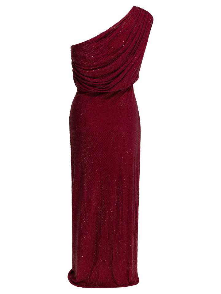 Self-Portrait Draped Midi Dress With Rhinestones Dresses - Red | 4f7f07c86034989f7ef8e56594125e5311f97bab