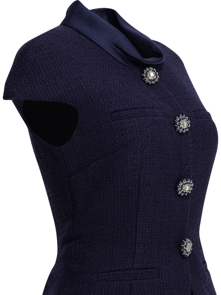 Self-Portrait Taffeta Boucle Midi Dress Dresses - Blue | 212c36e168882d1528856d8a75caaa4c5541d9ff