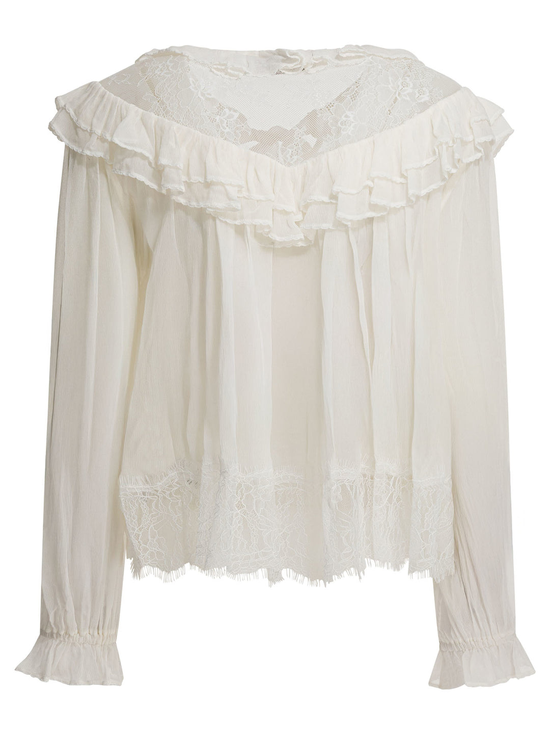 Self-Portrait Georgette Lace Blouse Shirts - White | 4939b16c41ddee1a14ba4f1e373475e2183757d0