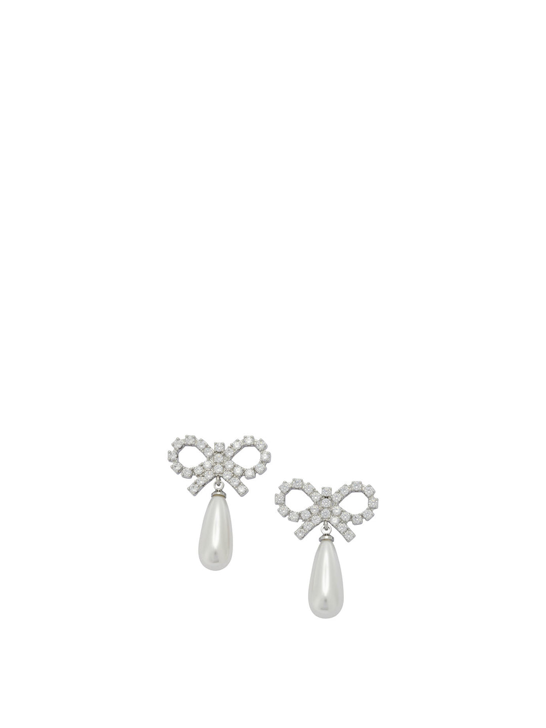 Self-Portrait Pearl Earrings With Crystal Bow Jewels - White | 53e06d9102ced4d48fa3cbd69a7f68ff2757bf79