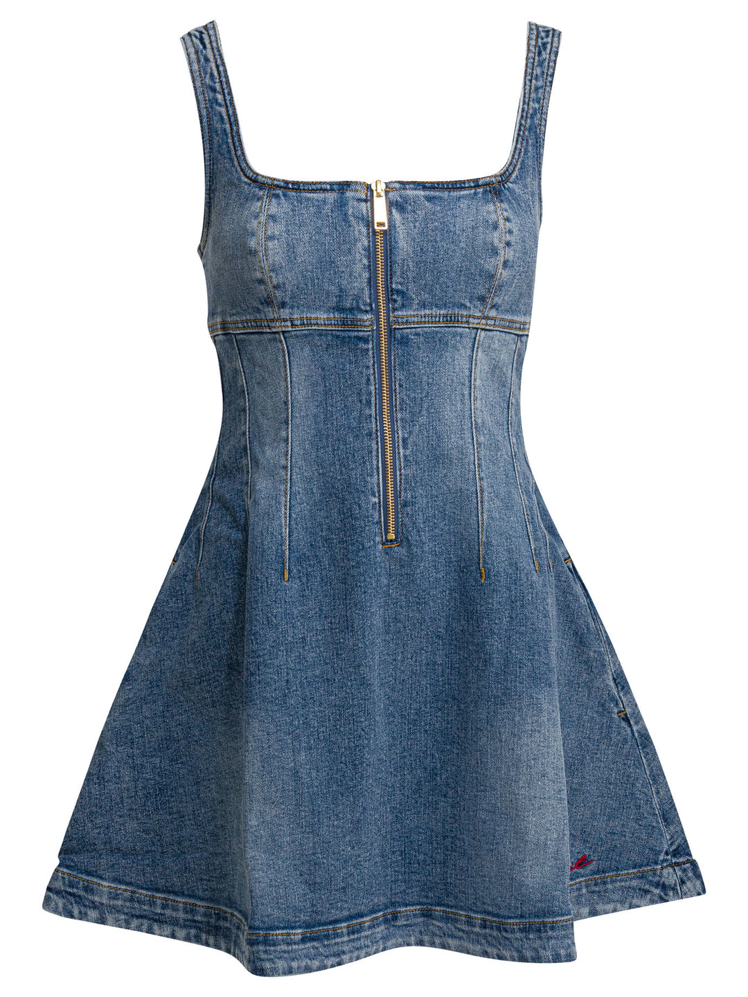 self portrait denim dress self-portrait - Flared Mini Side pocket details Self Portrait MINI DRESS DENIM