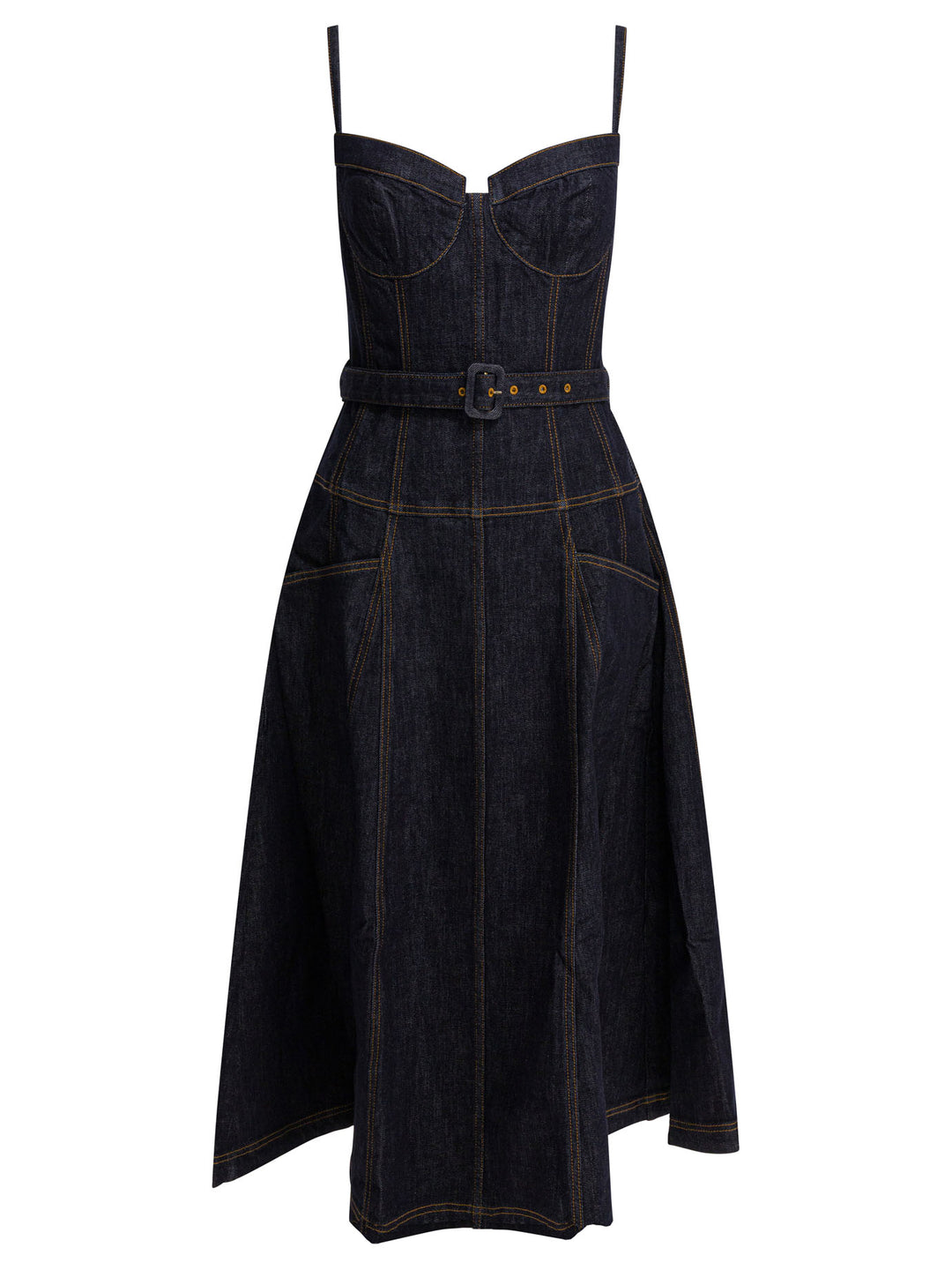 Self-Portrait Denim Flared Midi Dress Dresses - Blue | a933ee05761874d661f003590cf5e976264999de