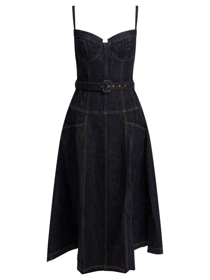 Self-Portrait Denim Flared Midi Dress Dresses - Blue | a933ee05761874d661f003590cf5e976264999de
