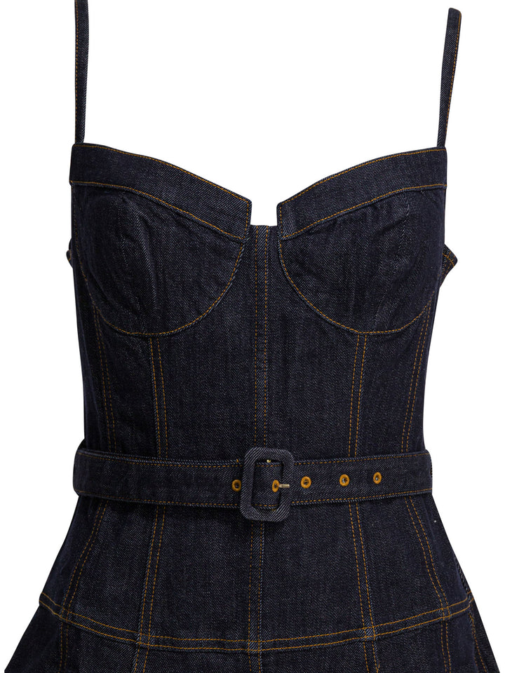 Self-Portrait Denim Flared Midi Dress Dresses - Blue | 6a512f9453c69e9853ea394c03ecfa7b3a909a53
