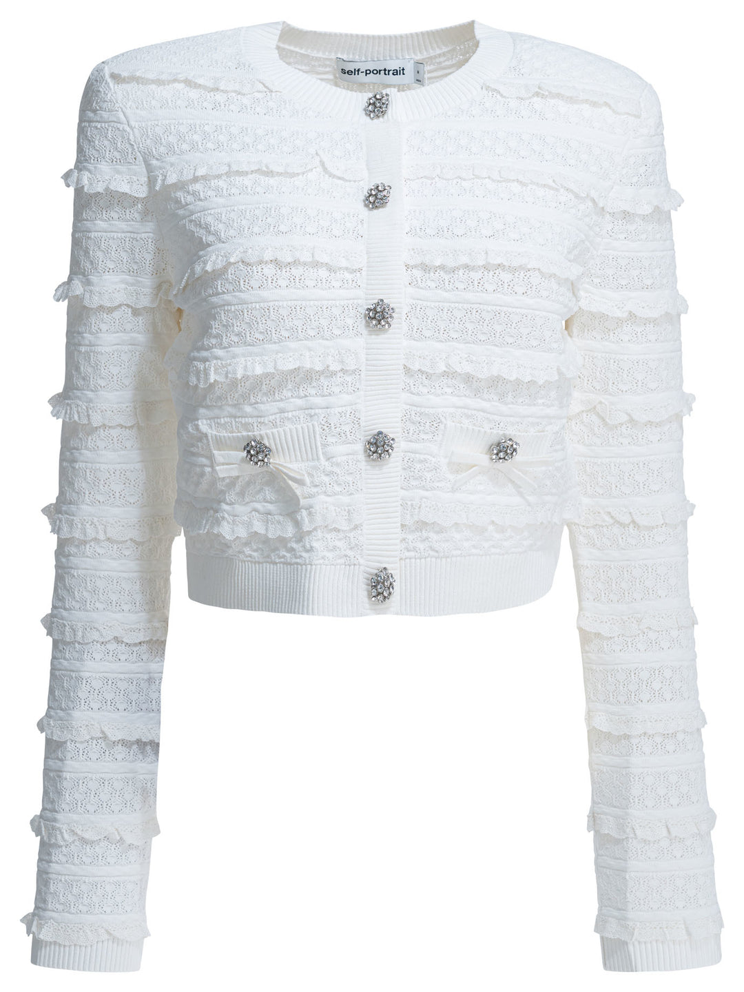 Self-Portrait Woven Knit Cardigan Knitwear - White | f42081729040dd8254a4af58c981eea235686e36
