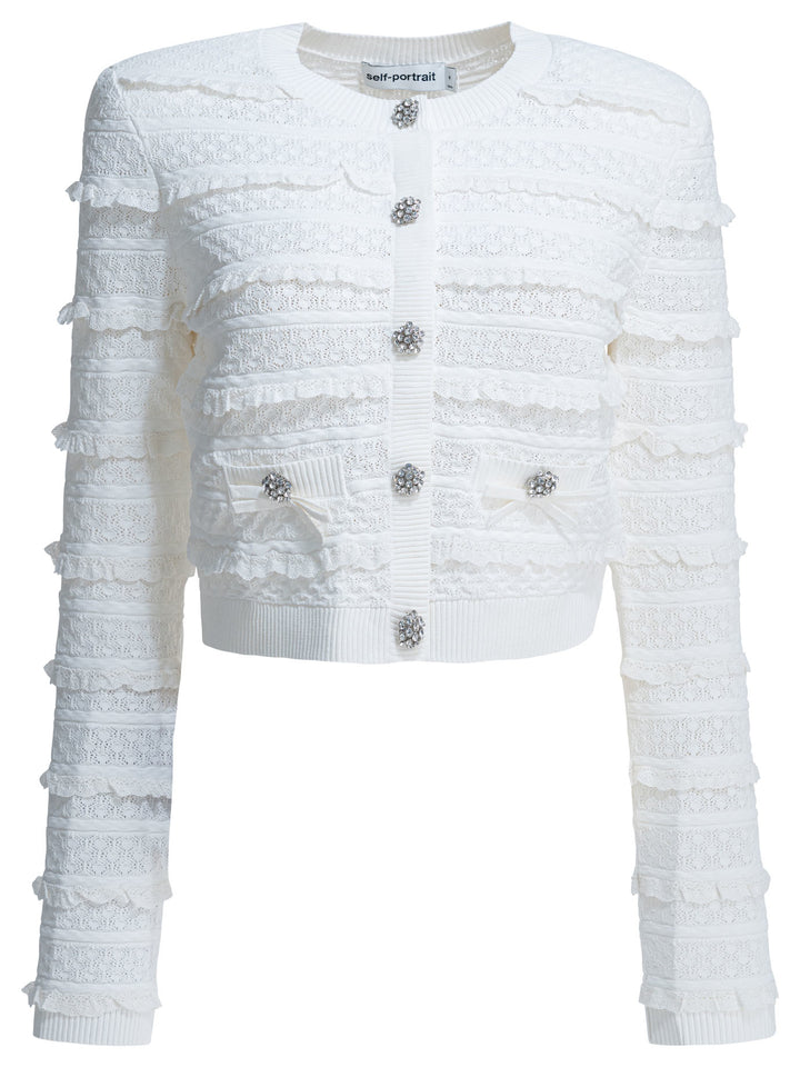 Self-Portrait Woven Knit Cardigan Knitwear - White | f42081729040dd8254a4af58c981eea235686e36