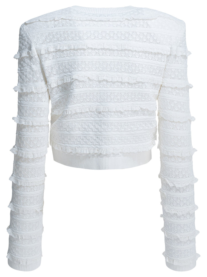 Self-Portrait Woven Knit Cardigan Knitwear - White | 98bb9d7293128aba9f03895a0a6e4b94d3aad297