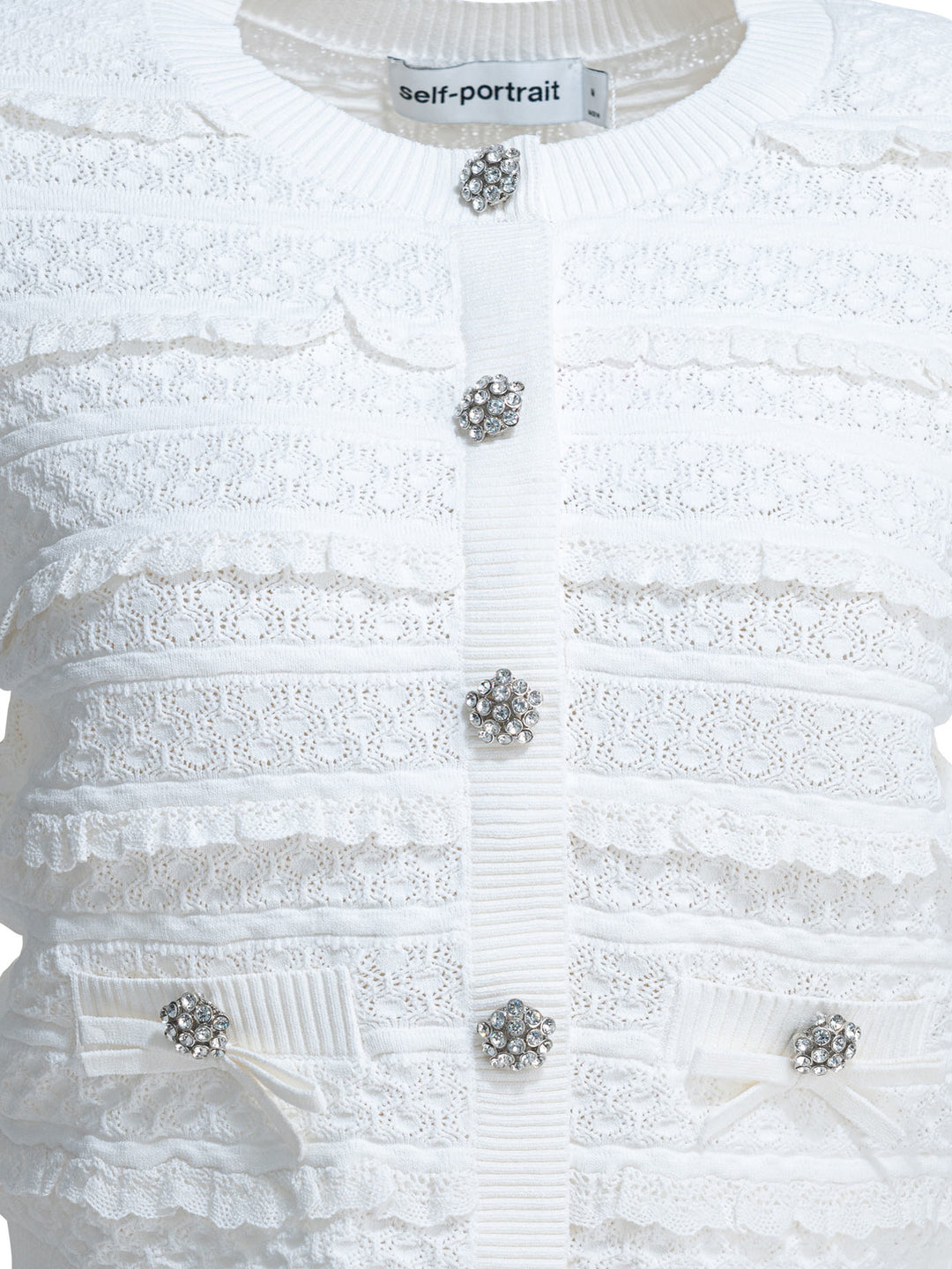 Self-Portrait Woven Knit Cardigan Knitwear - White | 2d3accf4988034e139c126bc2ba05b23e68b1ae7