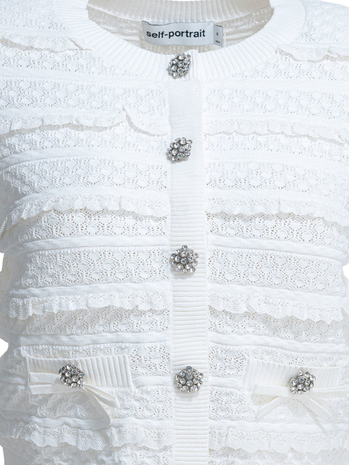 Self-Portrait Woven Knit Cardigan Knitwear - White | 2d3accf4988034e139c126bc2ba05b23e68b1ae7