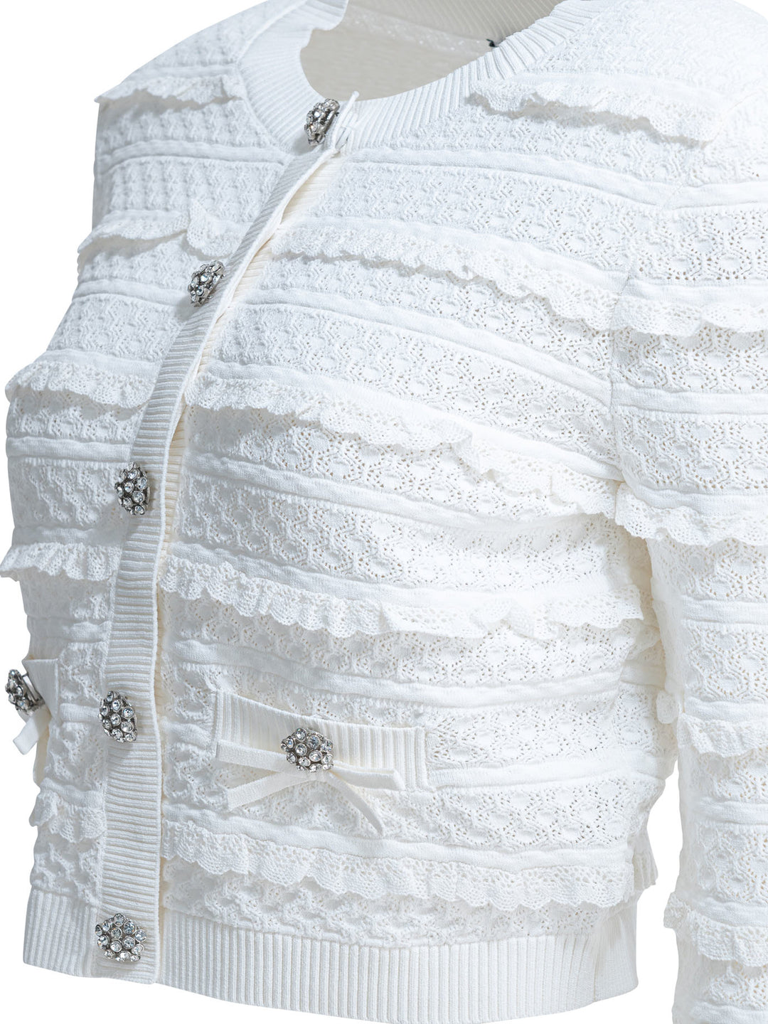 Self-Portrait Woven Knit Cardigan Knitwear - White | 2fcb80974d19facde3071dbd3a61b3476b7b0e59