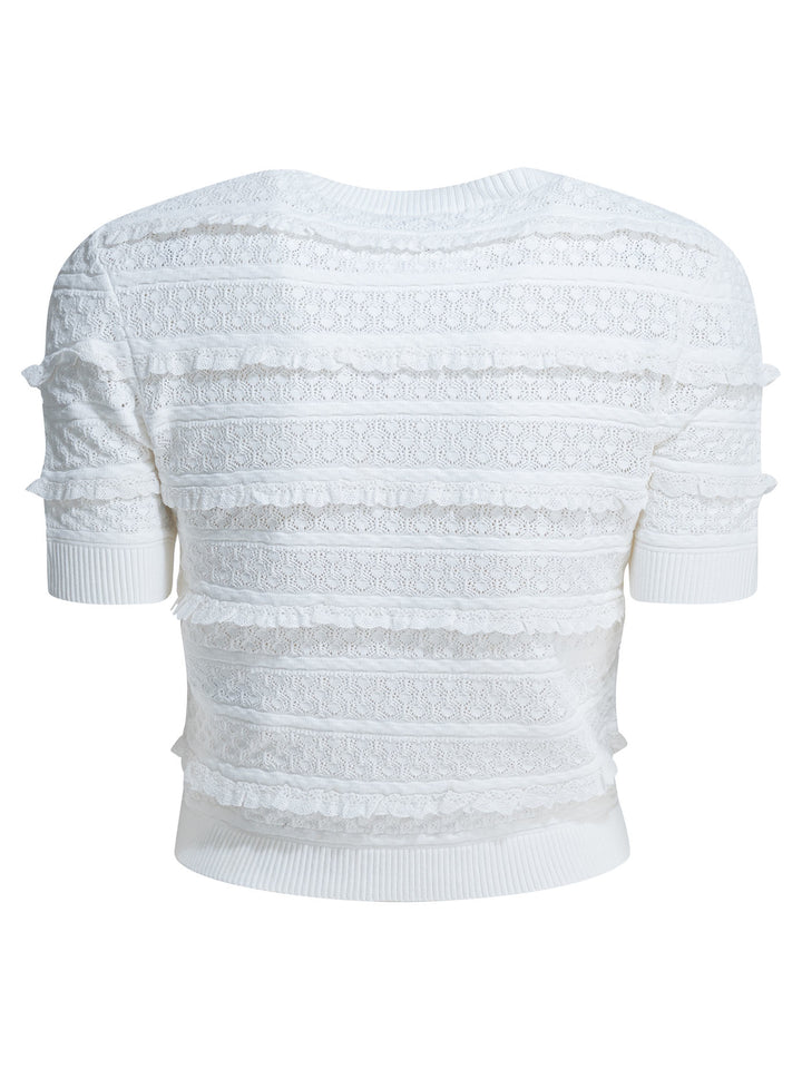 Self-Portrait Knitted Crew Neck Sweater Knitwear - White | cc519eceb4076bef3f79fa4ca881b016666c9286