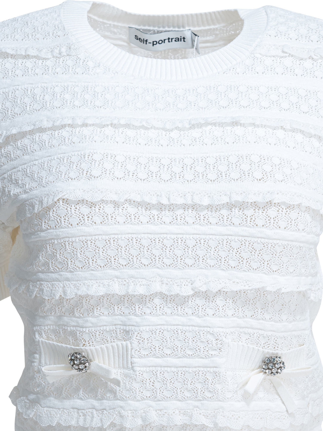 Self-Portrait Knitted Crew Neck Sweater Knitwear - White | 9b8e83167907dabb51dde2b54e3f70020c48bf60