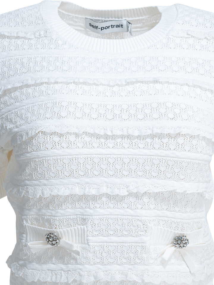 Self-Portrait Knitted Crew Neck Sweater Knitwear - White | 9b8e83167907dabb51dde2b54e3f70020c48bf60