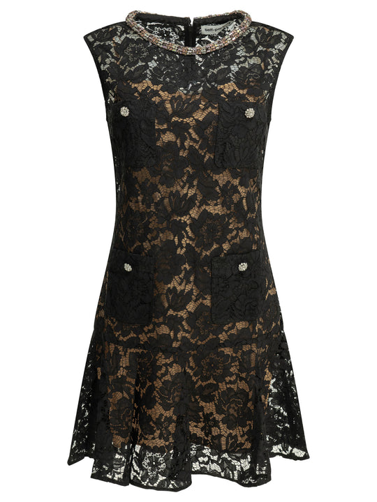 Embroidered Short Dress Dresses Black