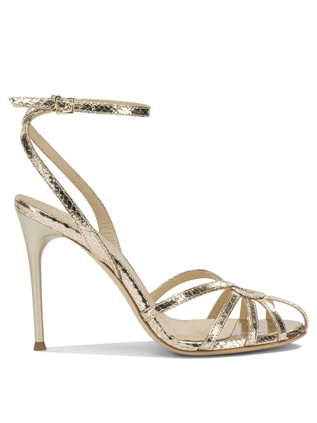 Sergio Levantesi 100mm Heeled Sandals - Gold | 54447e9d6bd7675ded39f0d1d22924620d42b26a
