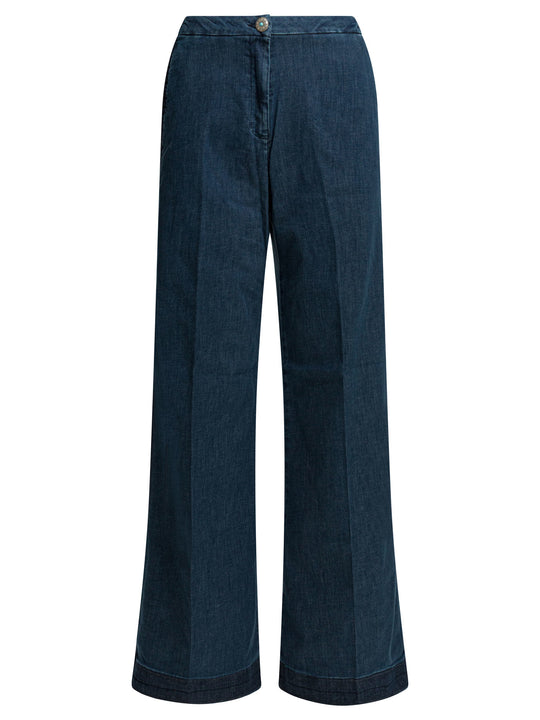 Flaire Smocking Jeans Blue