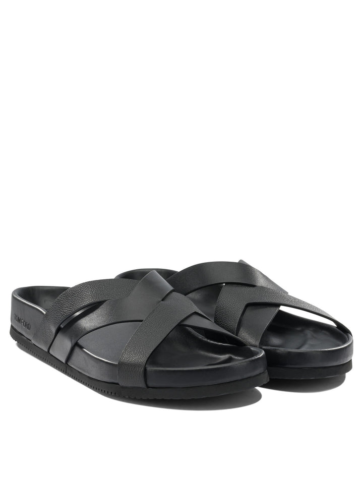 Tom Ford Braided Leather Slides Sandals - Black | 8c8f38bd34e4d9851fbd3e6bdbbb9030ff12047e