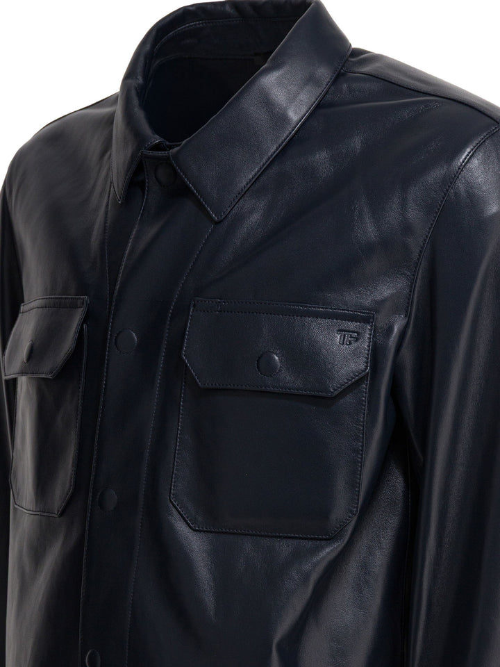 Tom Ford Leather Overshirt Jacket Jackets and Coats - Blue | 714408c93791cb0de21fd76d76c9f2f419c1b5cf
