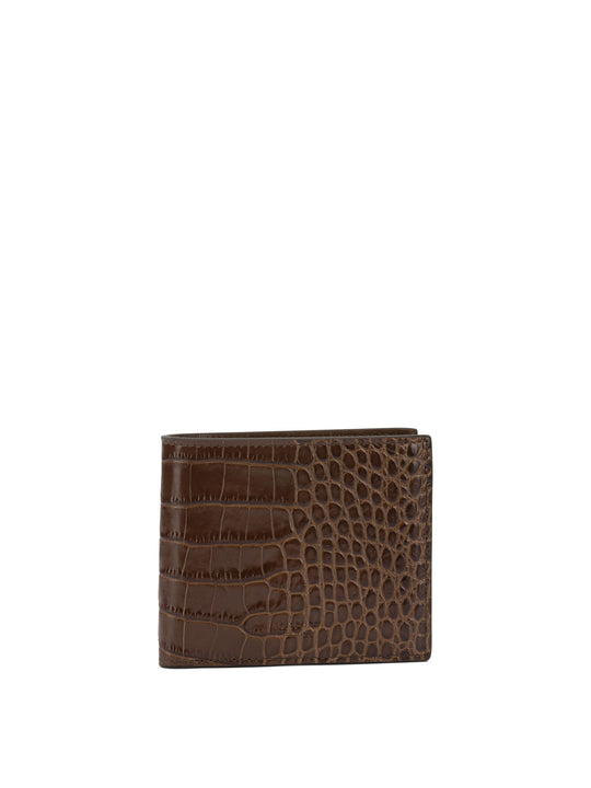 Crocodile Print Leather Wallet Wallets & Card Holders Brown