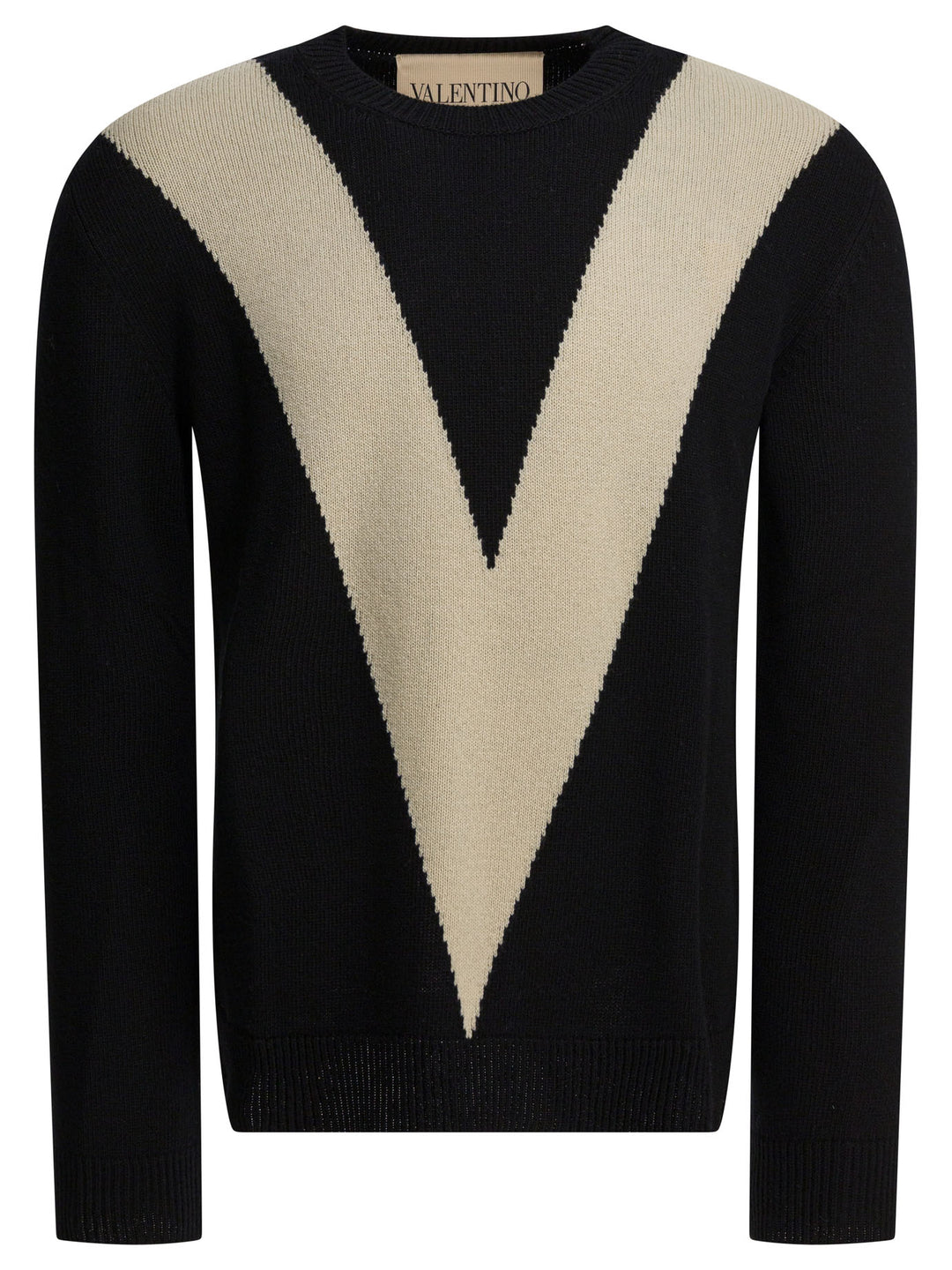 Valentino Wool Sweater With Inlaid V Knitwear - Black | f23de1242afd849aa895a0a0964fbb87df472ce7