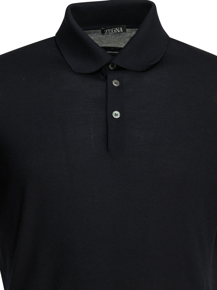 Zegna Wool Button-Down Polo Shirt Polo shirts - Blue | f3e6248e0475d5d16e4fc5d6804512d81ed04d51