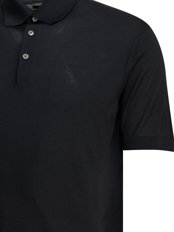 Zegna Wool Button-Down Polo Shirt Polo shirts - Blue | 2628151d10e4a935ac846da854a80b65fac49bcc