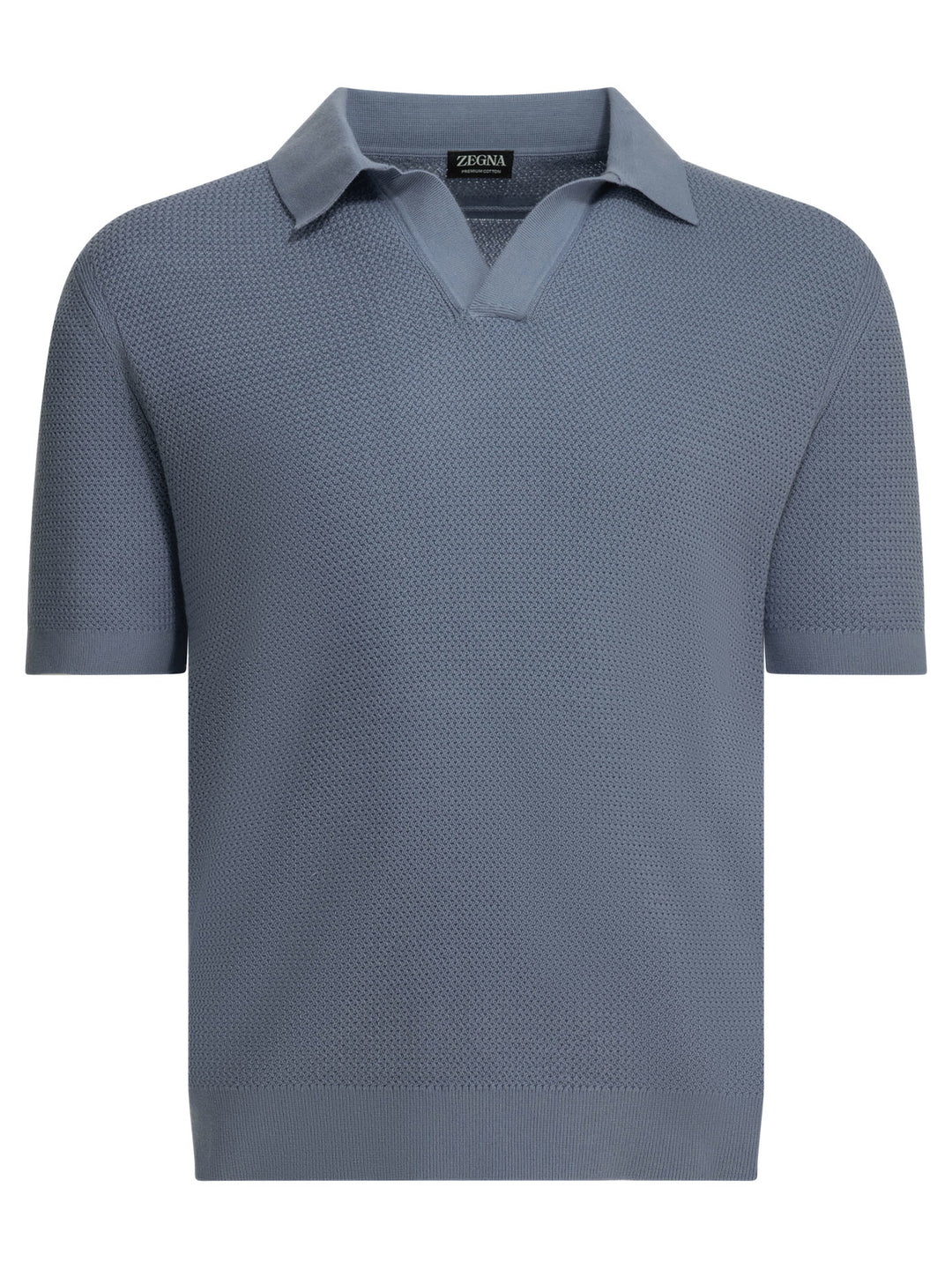 Zegna Cotton Buttonless Polo Shirt Polo shirts - Light blue | 8876b68037b46e08d726eb1906068c4a2581c748