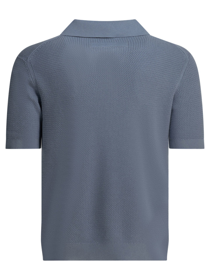 Zegna Cotton Buttonless Polo Shirt Polo shirts - Light blue | 071c63422859156df717e4bdbe382c75d547b9a1