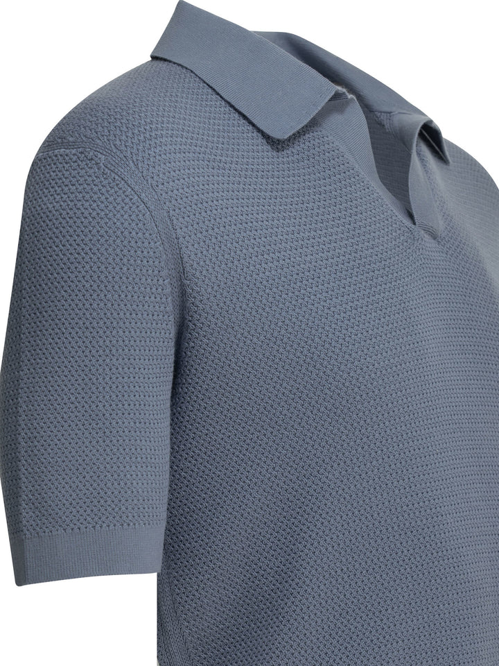 Zegna Cotton Buttonless Polo Shirt Polo shirts - Light blue | bc838ae707311a69a8f392ea7243291e8c6926ff