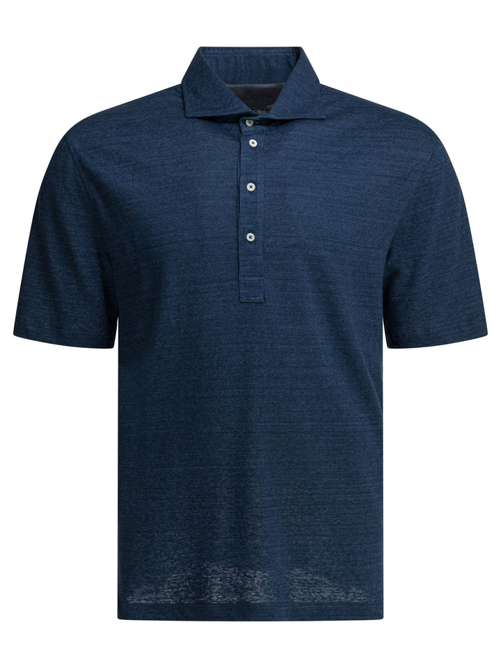 Brunello Cucinelli Linen And Cotton Button-Down Polo Shirt Polo shirts - Blue | f3c0b57a080b5341caa66562cb1e10fdfd3d8058