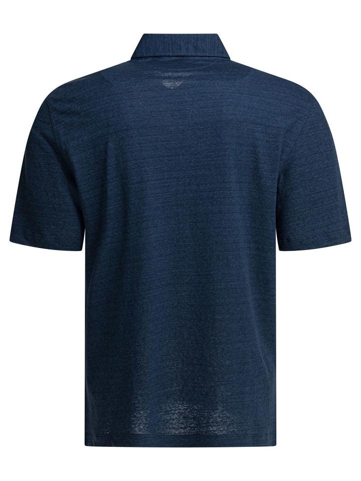 Brunello Cucinelli Linen And Cotton Button-Down Polo Shirt Polo shirts - Blue | 35246713dee90b66f5360b7c414cf5436b3cb6cf