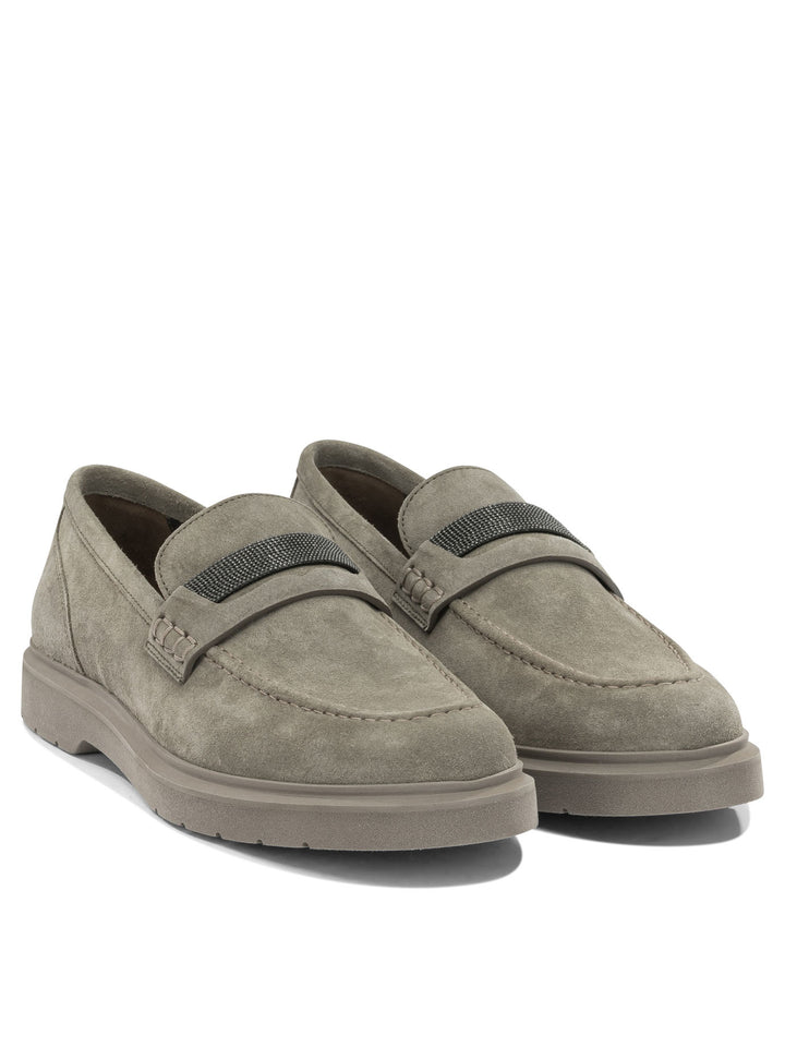 Brunello Cucinelli Suede Loafers With Charm Loafers & Slippers - Beige | 99769054074e777e545e472b4aff8b8a600a05eb