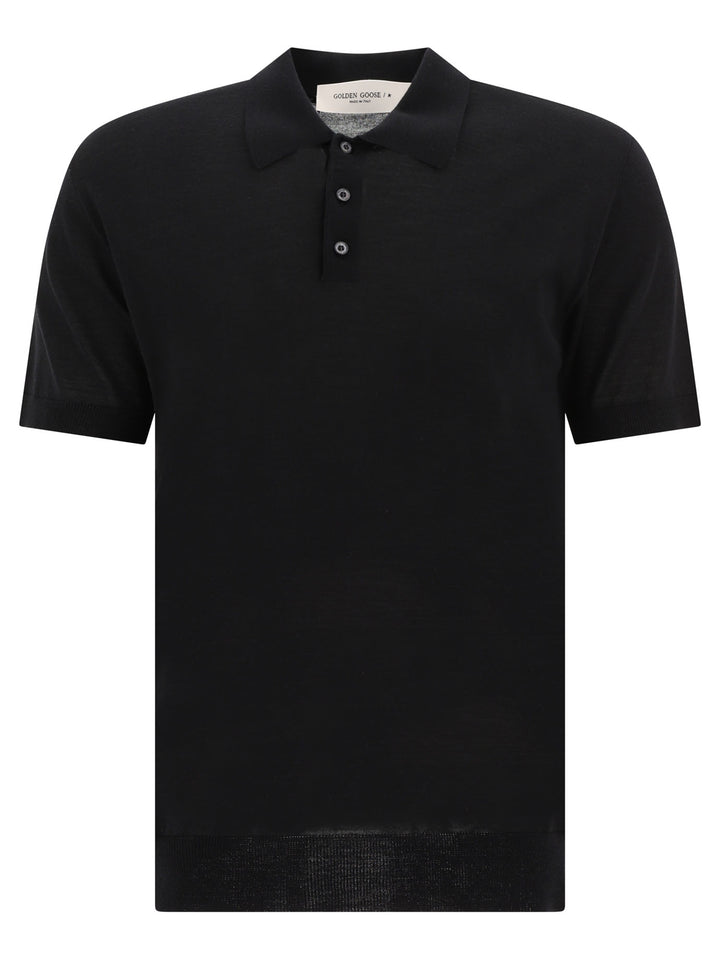 Golden Goose Merino Wool Button-Down Polo Shirt Polo shirts - Black | 2b7ccd8bececdc216435890c9bdacca361cbf521