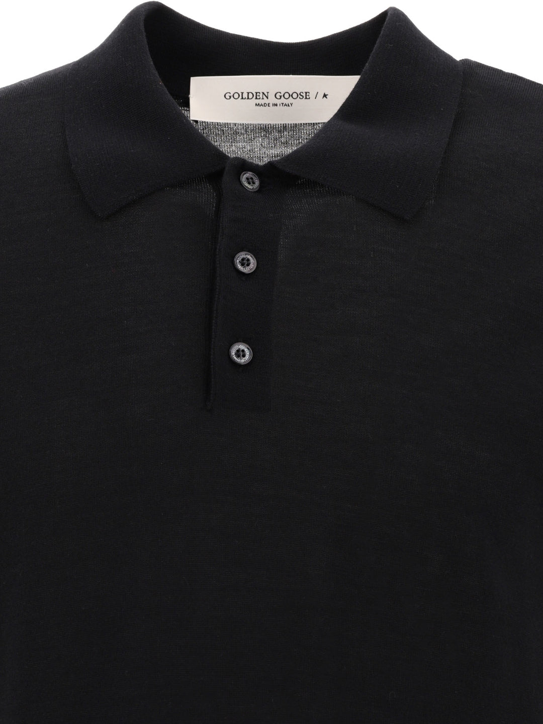 Golden Goose Merino Wool Button-Down Polo Shirt Polo shirts - Black | 6647aedc47382b7cbdf417a5dd76f4300a8c1ba9