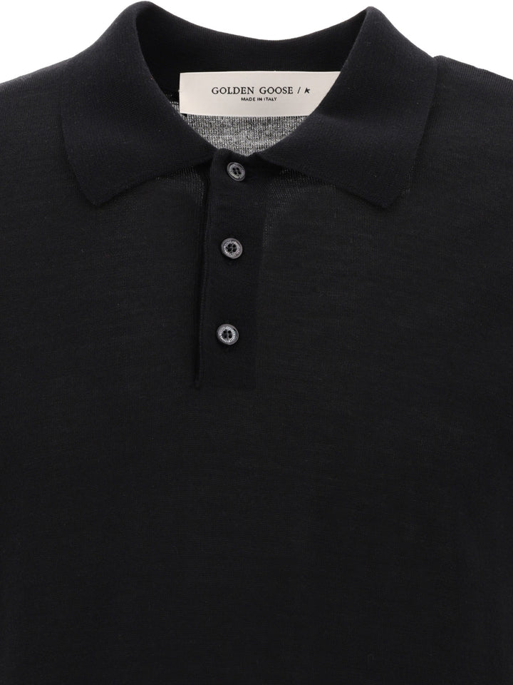Golden Goose Merino Wool Button-Down Polo Shirt Polo shirts - Black | 6647aedc47382b7cbdf417a5dd76f4300a8c1ba9