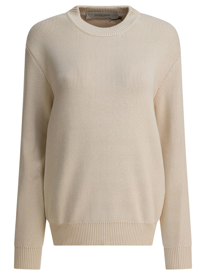 Golden Goose Crewneck Sweater With Reverse Logo Knitwear - Beige | d2de4a09a891a997325358b58d179421646ec40b