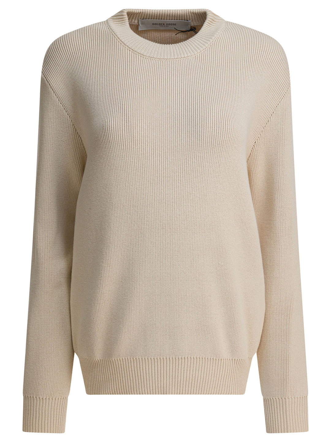 Golden Goose Crewneck Sweater With Reverse Logo Knitwear - Beige | d2de4a09a891a997325358b58d179421646ec40b