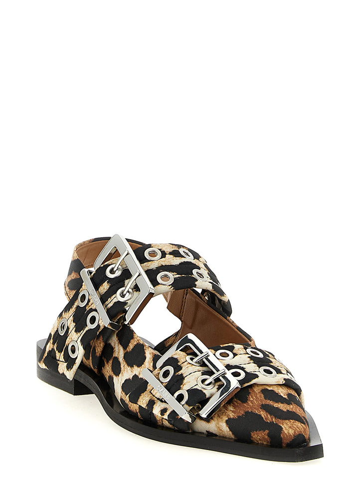 Ganni Leopard Satin Feminine Buckle Flat shoes - Multicolor | 285ca3a9a0a0513665004bac0770971e6220b621