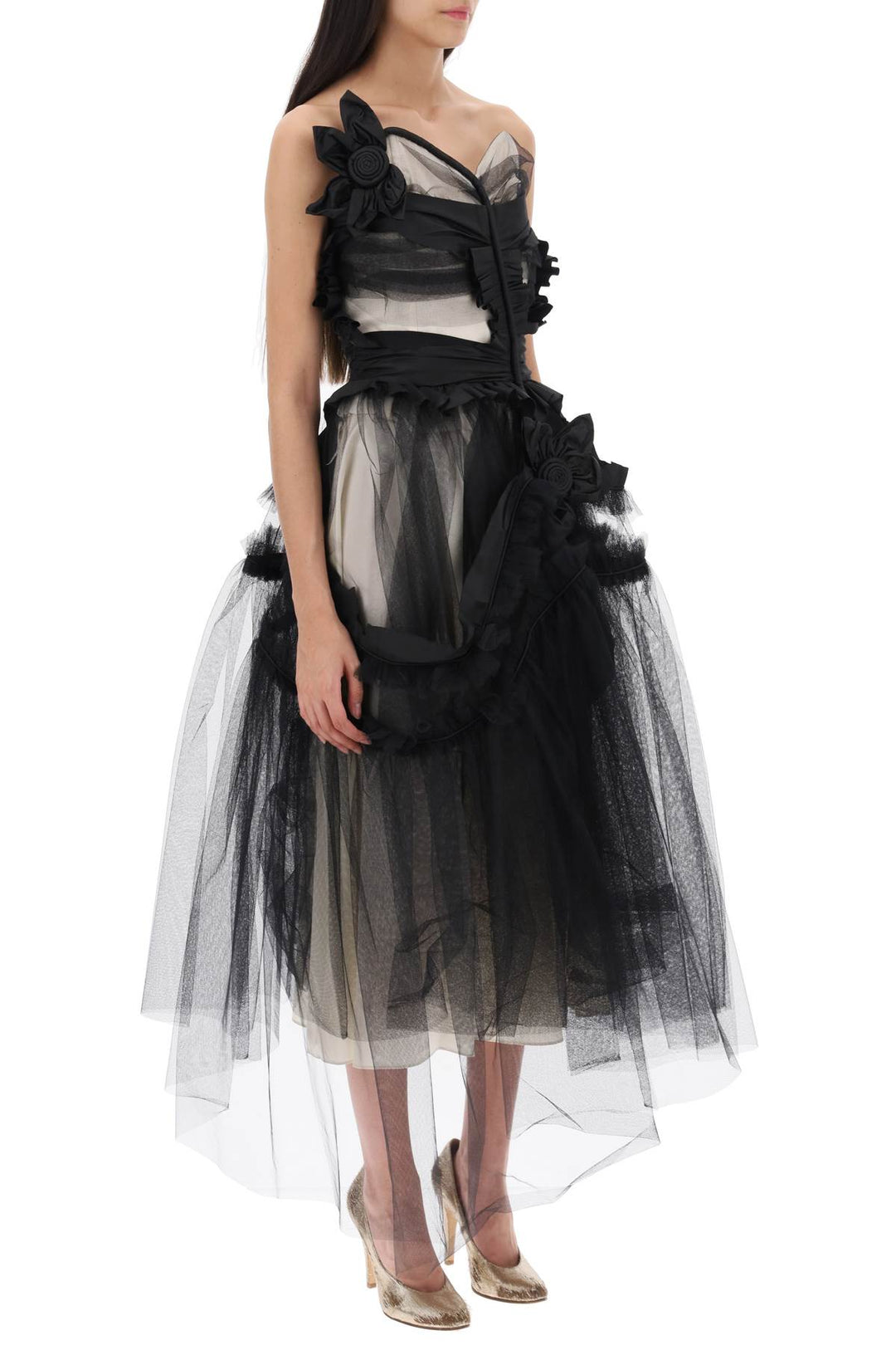 Midi Dress In Tulle With Taffeta Inserts