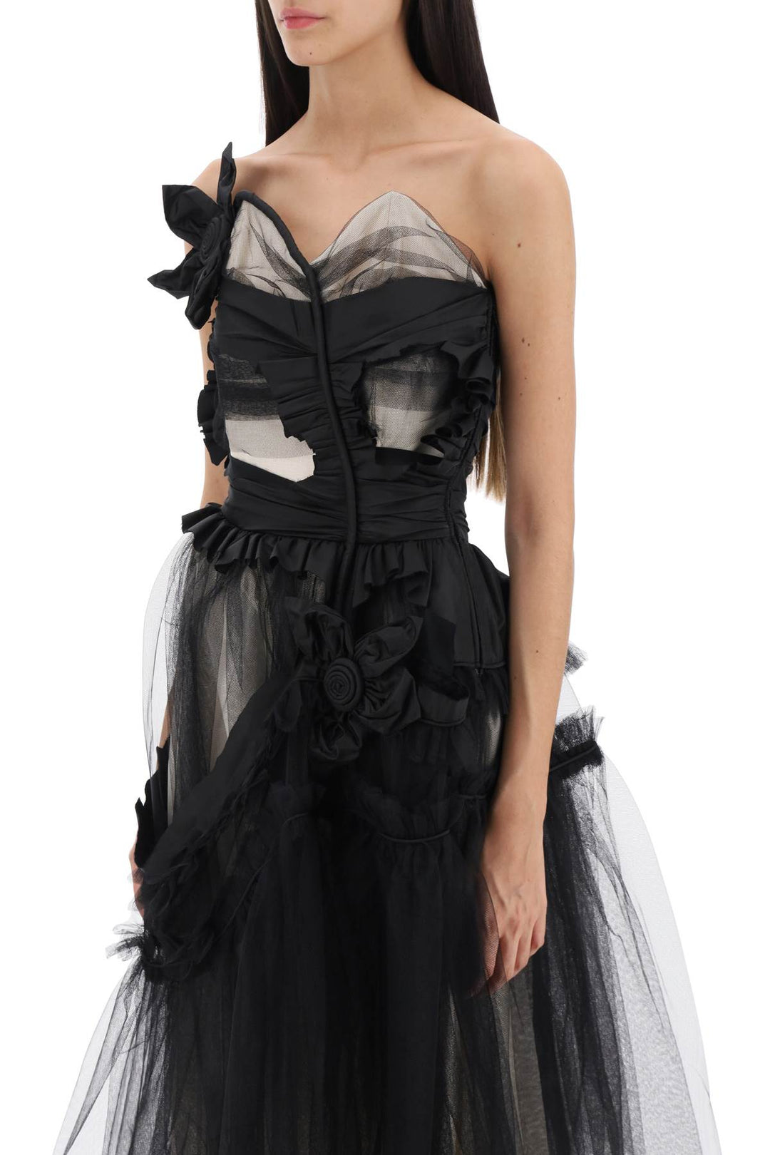 Midi Dress In Tulle With Taffeta Inserts