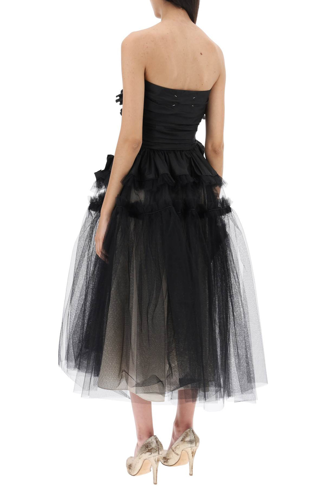 Midi Dress In Tulle With Taffeta Inserts