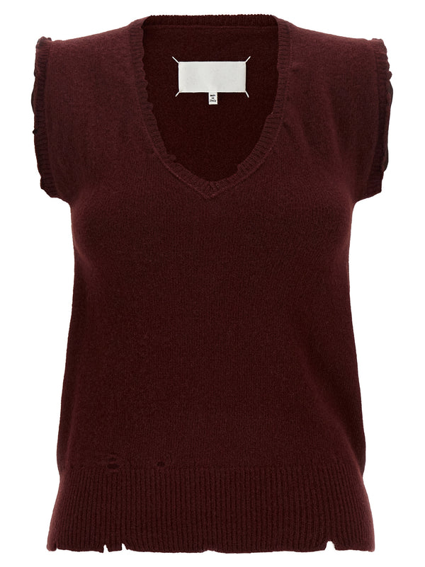 Distressed Vest Gilet Bordeaux
