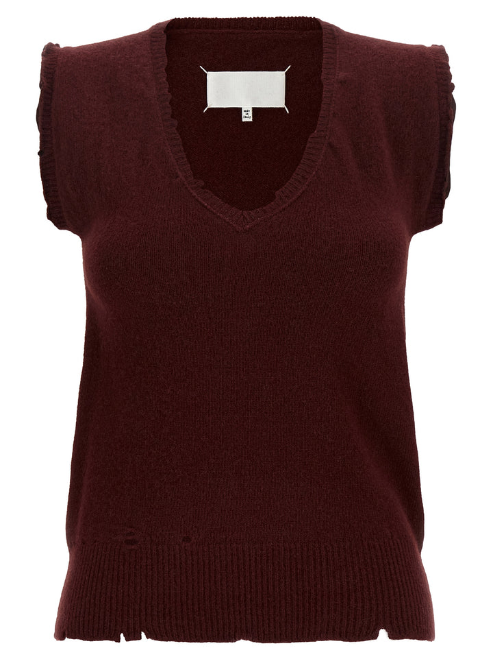 Maison Margiela Distressed Vest Gilet - Bordeaux | d65f0765507d0311f7a2f4e41e59dddc75f0e081